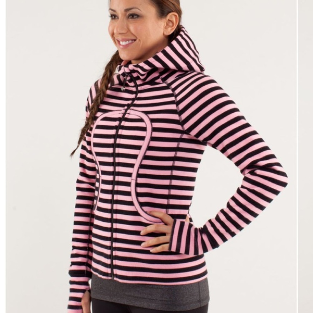 Black and Pink Stripe Lululemon Scuba Full Zip